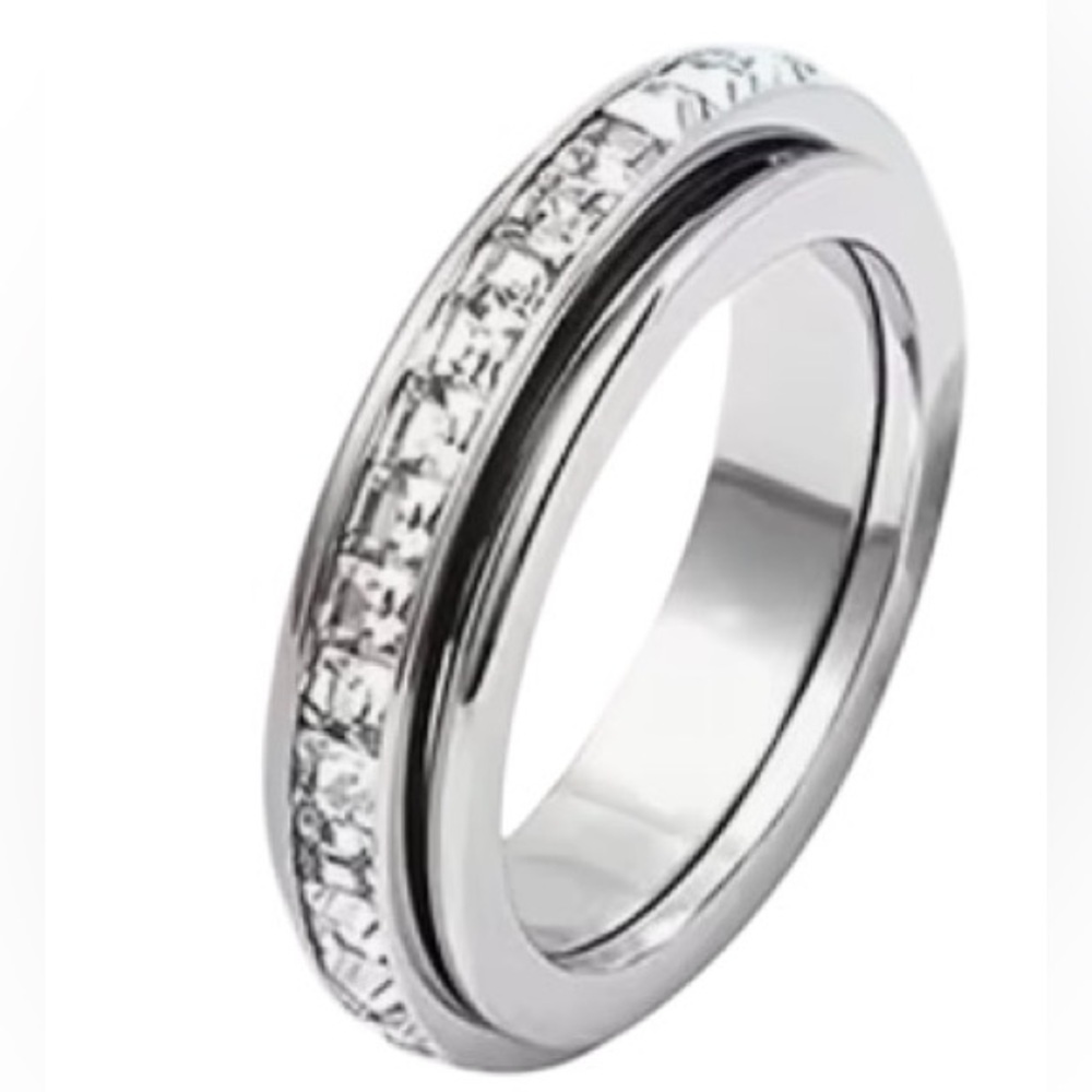 Spinner Fidget Ring in 18k White Gold over Silver Crystal Band Rotating • Size 7 - Picture 2 of 5